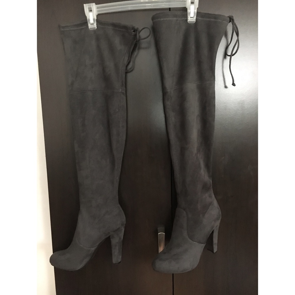NWOT gray velvet thigh high boots!
